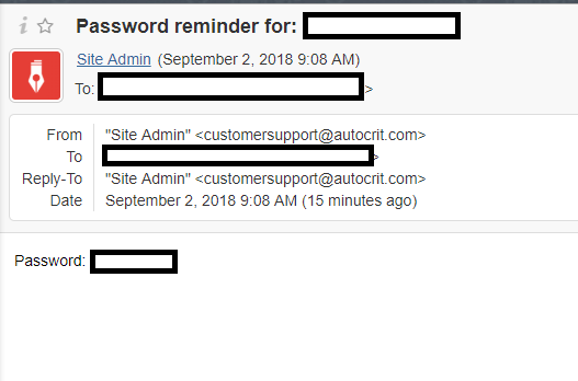 AutoCrit plaintext password email